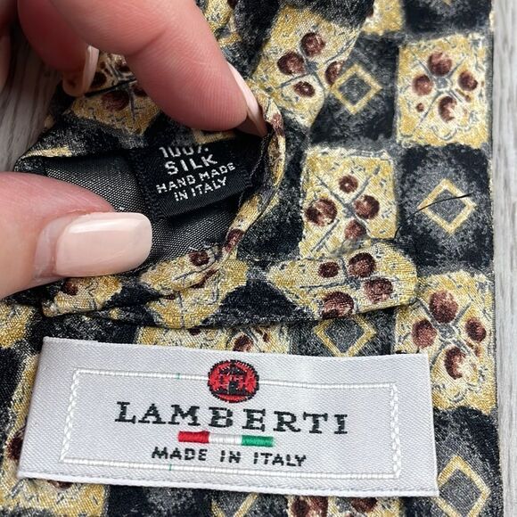 Lamberti Made In Italy Geometric Silk Necktie - Picture 3 of 5
